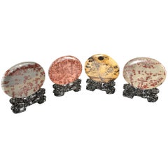 Chinese Stunning Set Four Viewing Stones, Nature's Paintings and Scholar Stones