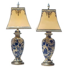 Chinese Style Blue and White Porcelain Lamps, 20th Century