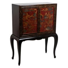 Chinese Style Cabinet in Black and Red Lacquered Wood, 1950s