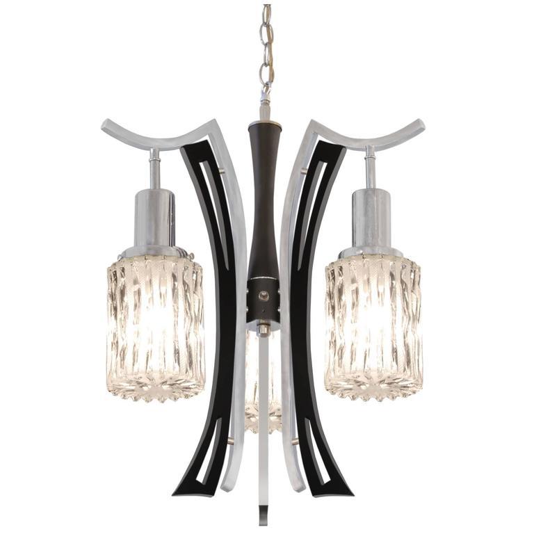 Mid-Century Modern Chinese Style Chandelier with Glass Shades For Sale