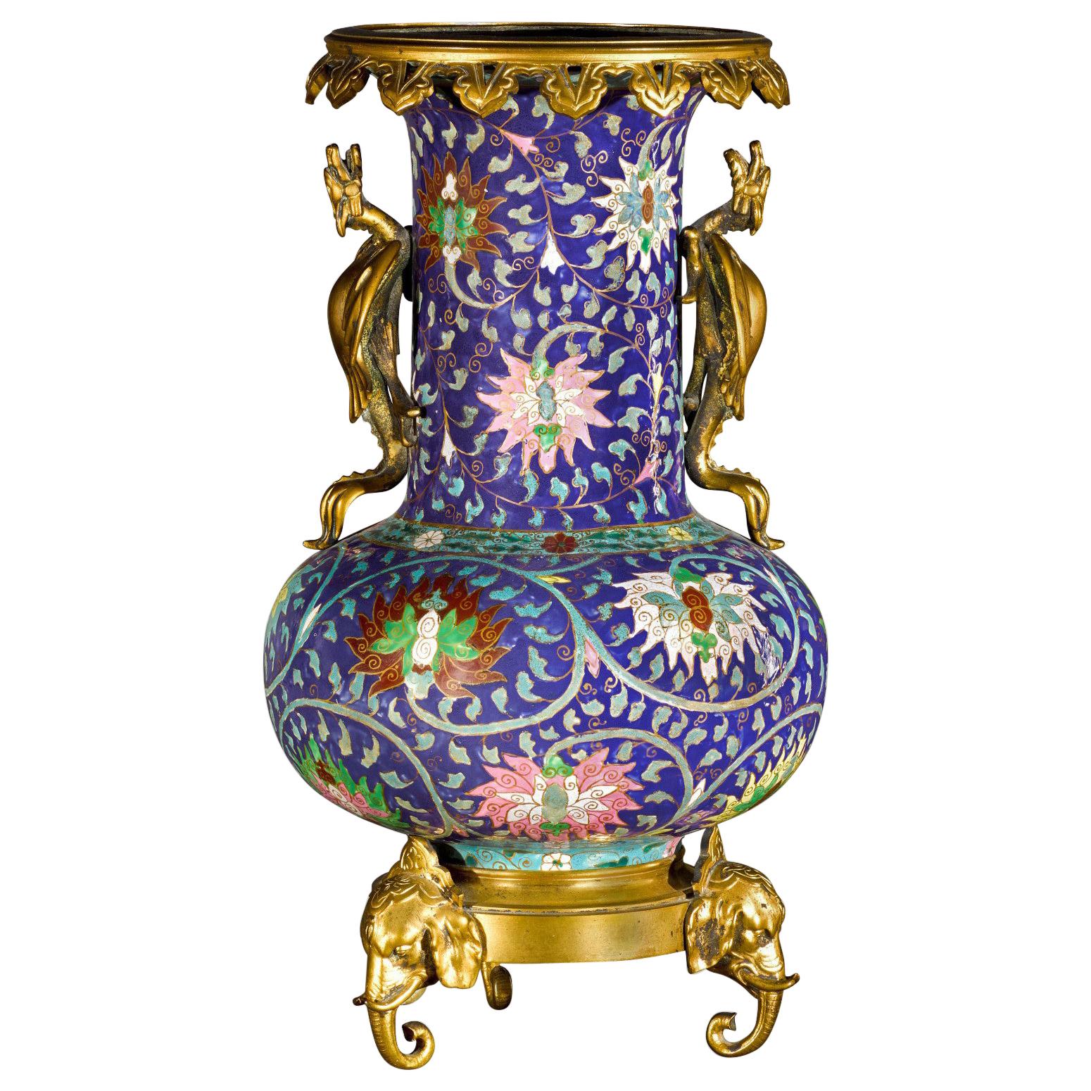 Chinese-Style Porcelain Vase In The Manner of Ferdinand Barbedienne For Sale