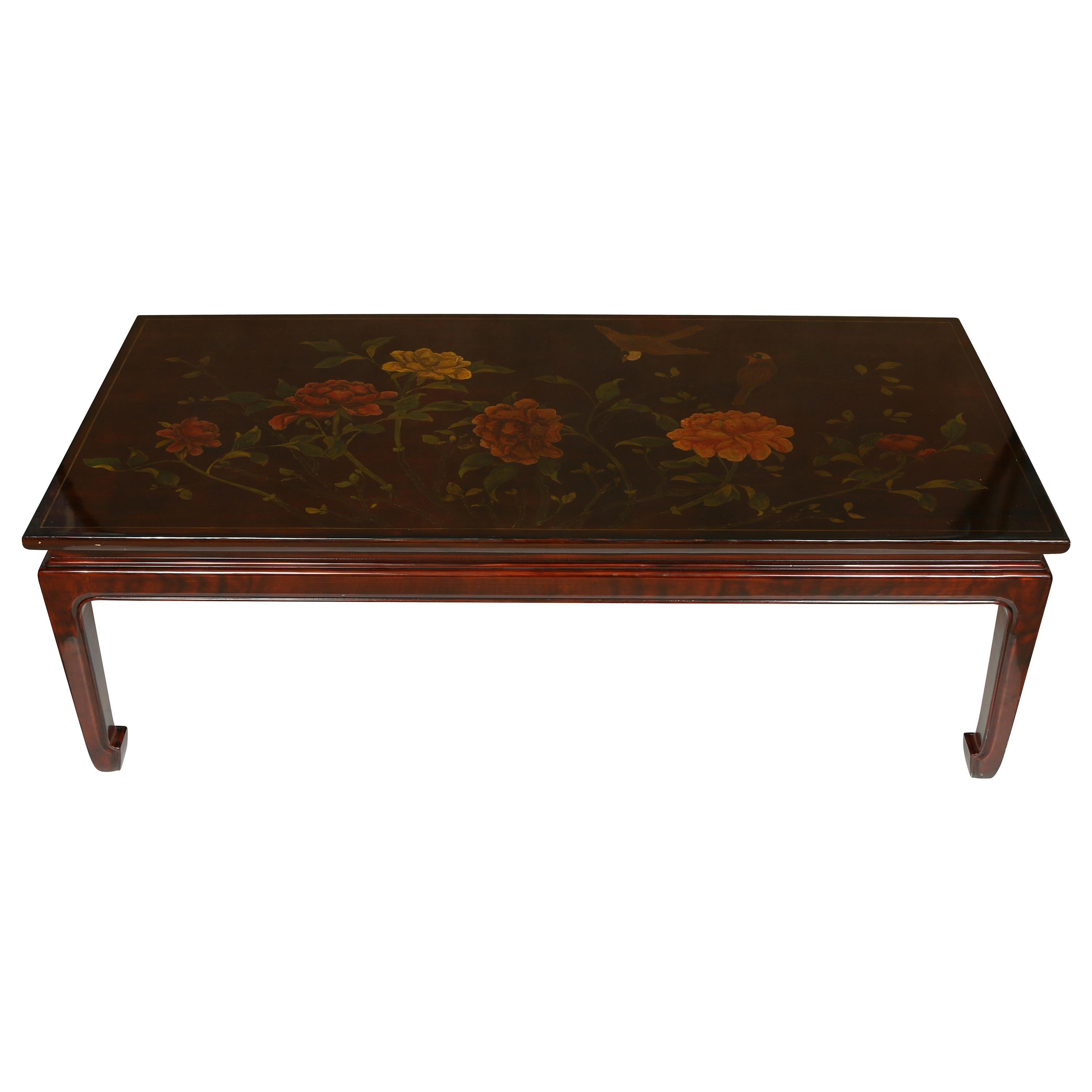 GRACIE Chinese Style Coffee Table with Floral Decoration