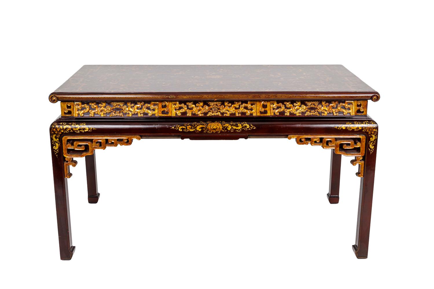 European Chinese Style Desk in Lacquered Wood, circa 1900