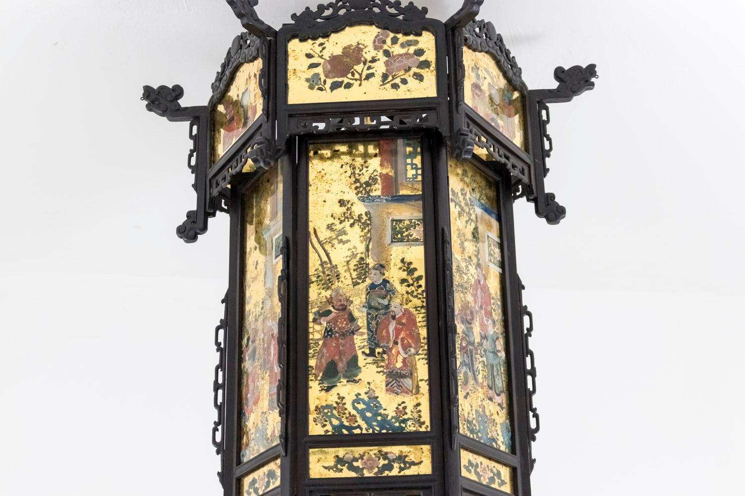Chinese Style Lantern in Wood and Églomisé Glass, Napoleon III Period 2