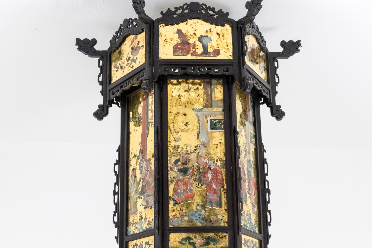 Chinese Style Lantern in Wood and Églomisé Glass, Napoleon III Period 3