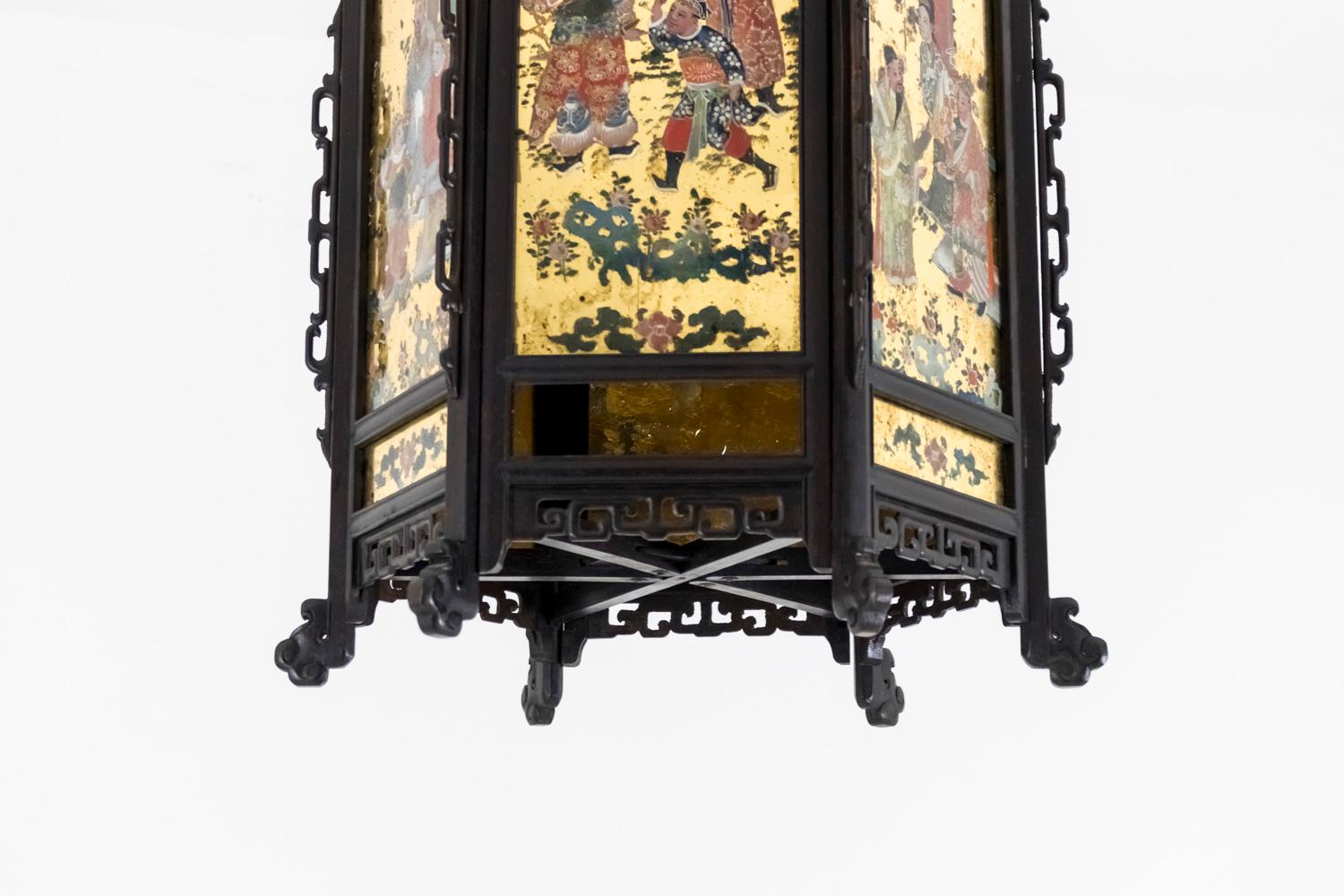 Chinese Style Lantern in Wood and Églomisé Glass, Napoleon III Period 4