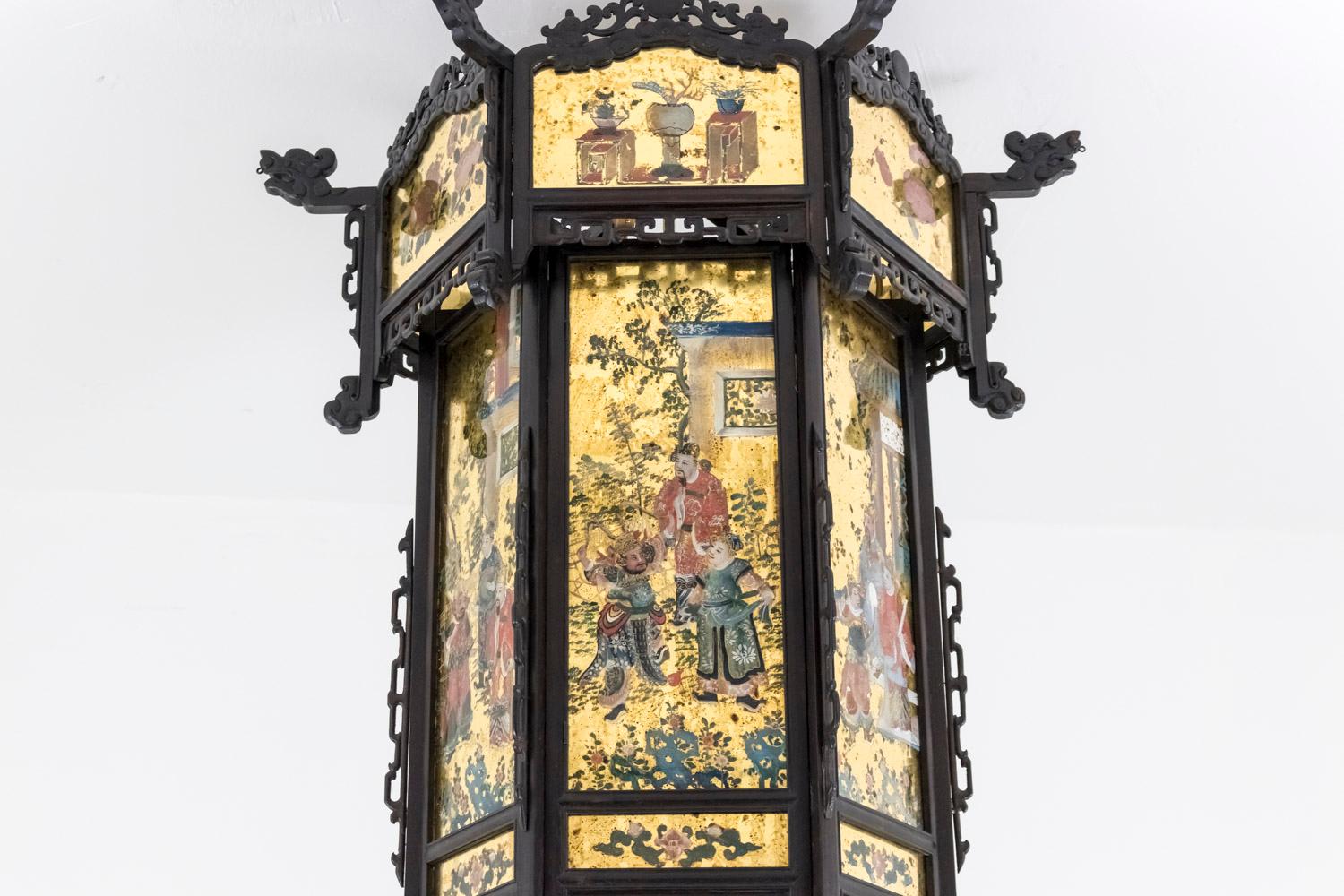 Chinese Style Lantern in Wood and Églomisé Glass, Napoleon III Period 1