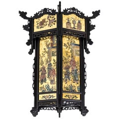 Chinese Style Lantern in Wood and Églomisé Glass, Napoleon III Period
