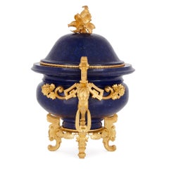 Chinese Style Lapis Lazuli Gemstone and Gilt Bronze Vase