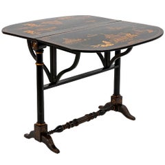 Antique Chinese Style Leaf Table in Black Lacquered Wood, 19th Century