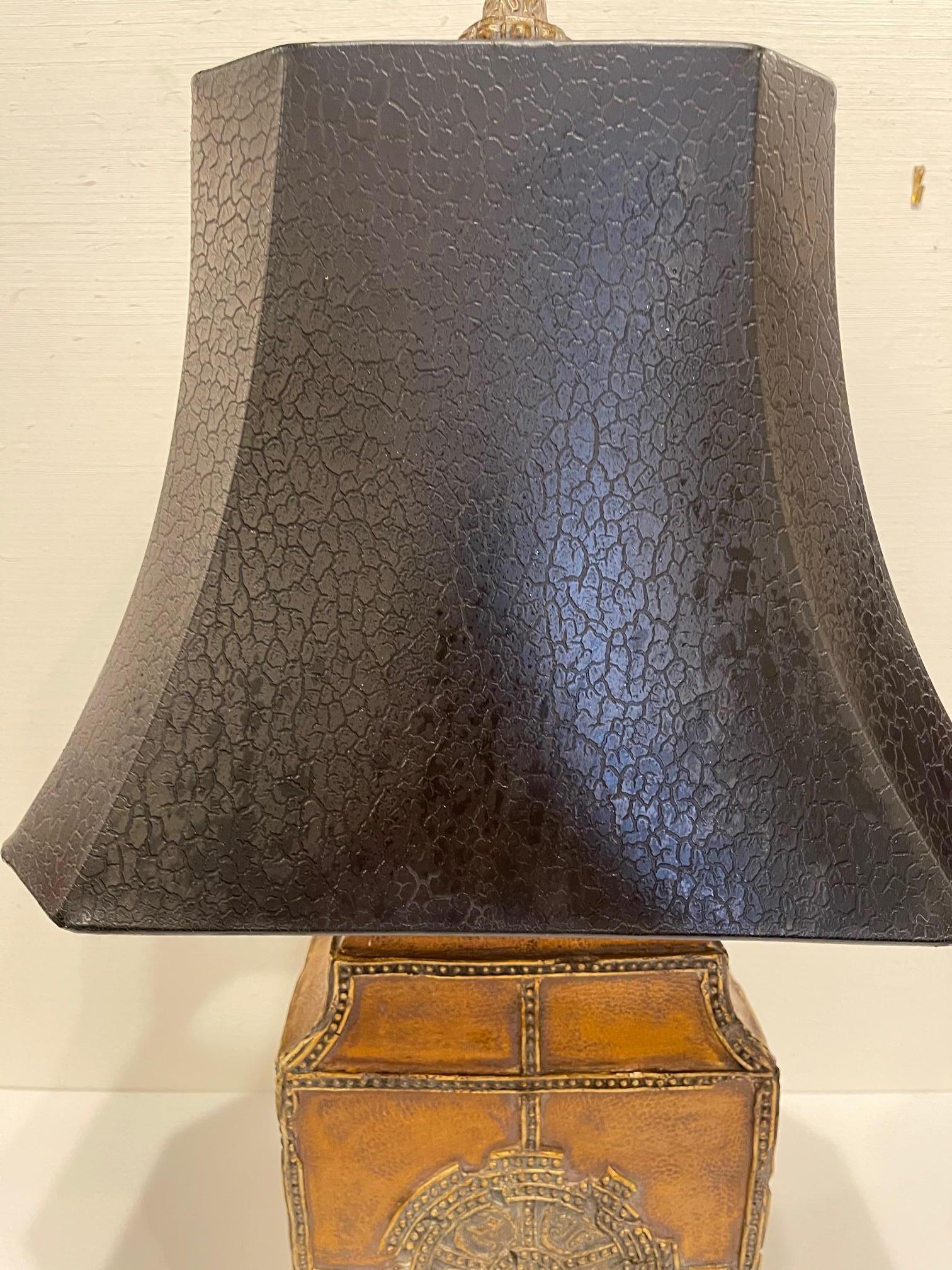 American Chinese Style Leather Lamp with a Black Shade, 20th Century