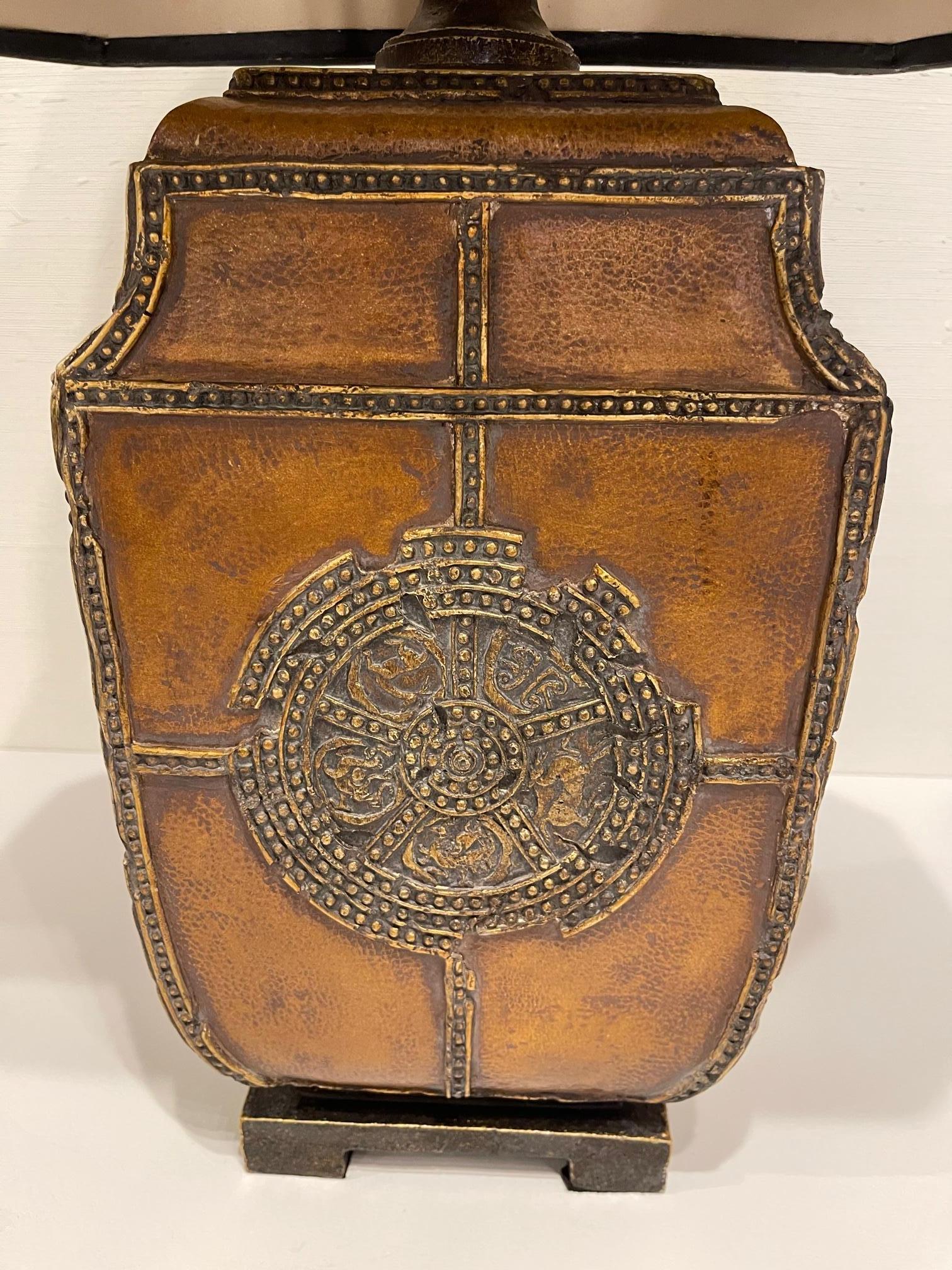 Chinese Style Leather Lamp with a Black Shade, 20th Century 1