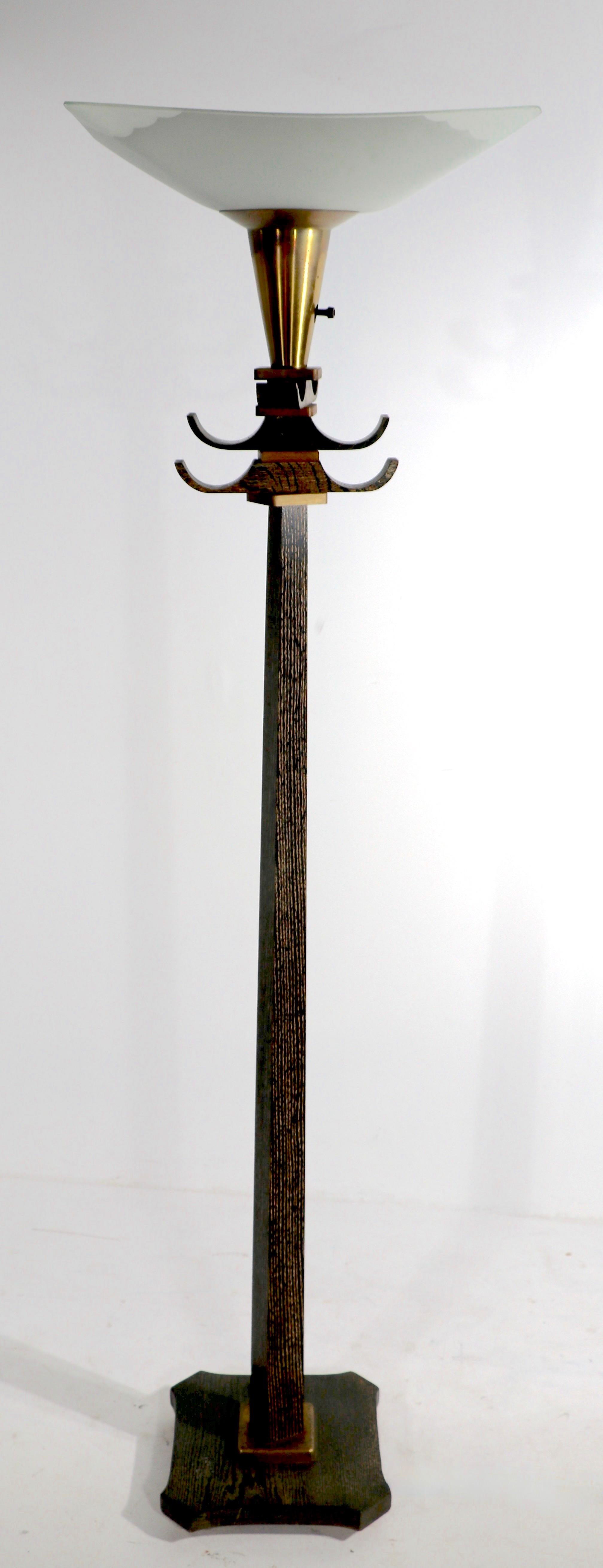 Cerused Chinese Style Mid Century Torchiere Uplight Floor Lamp For Sale