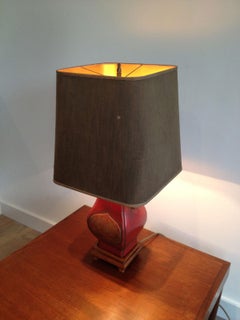 Chinese Style Red Lacquered and Gilt Ceramic Table Lamp, French, Circa 1960
