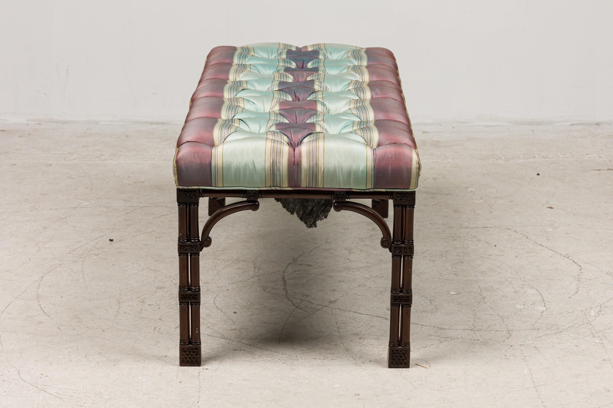 Chinese Export Chinese Style Striped and Faux Bamboo Chippendale Bench For Sale