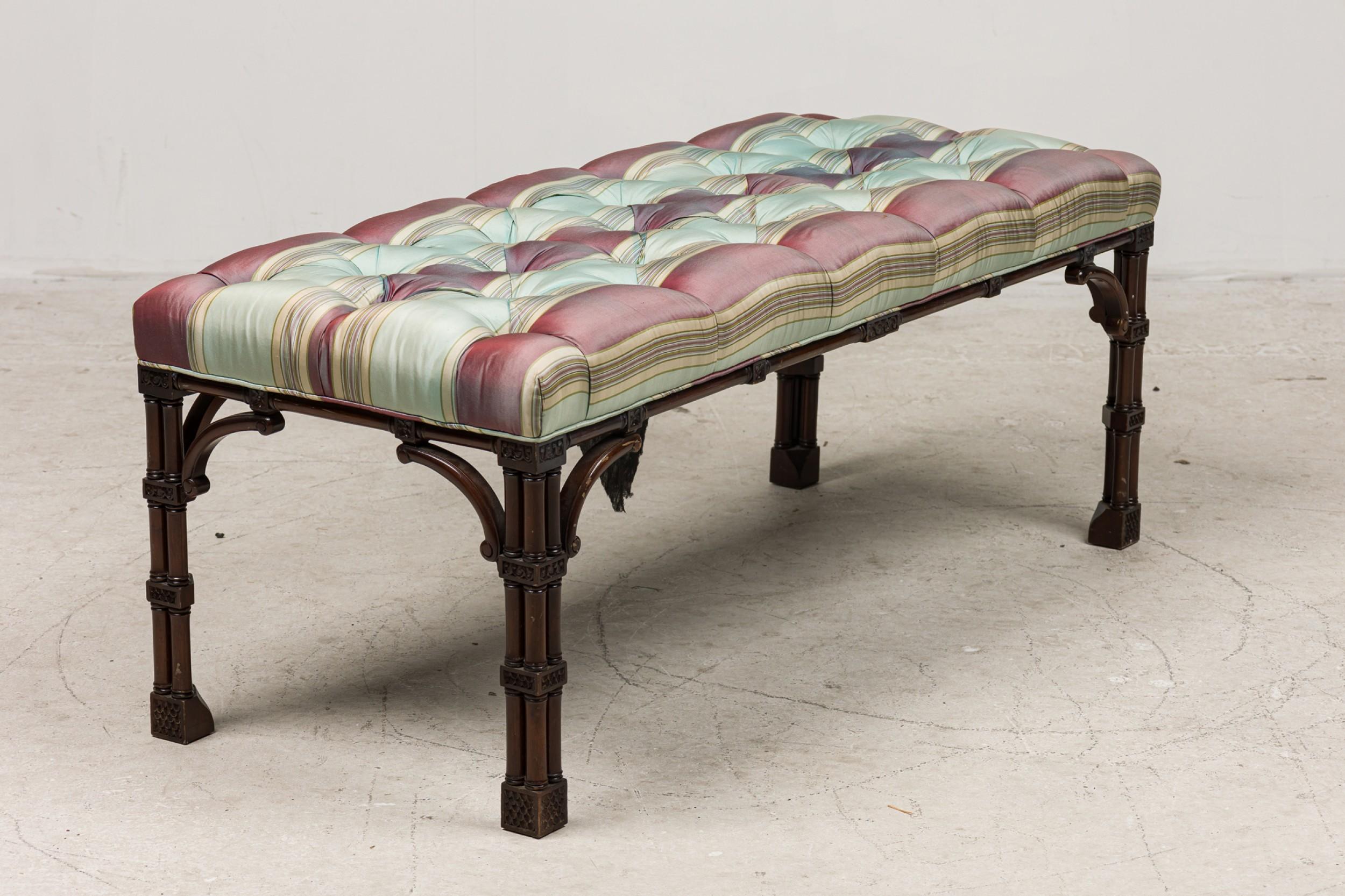 Chinese Style Striped and Faux Bamboo Chippendale Bench In Good Condition For Sale In Queens, NY