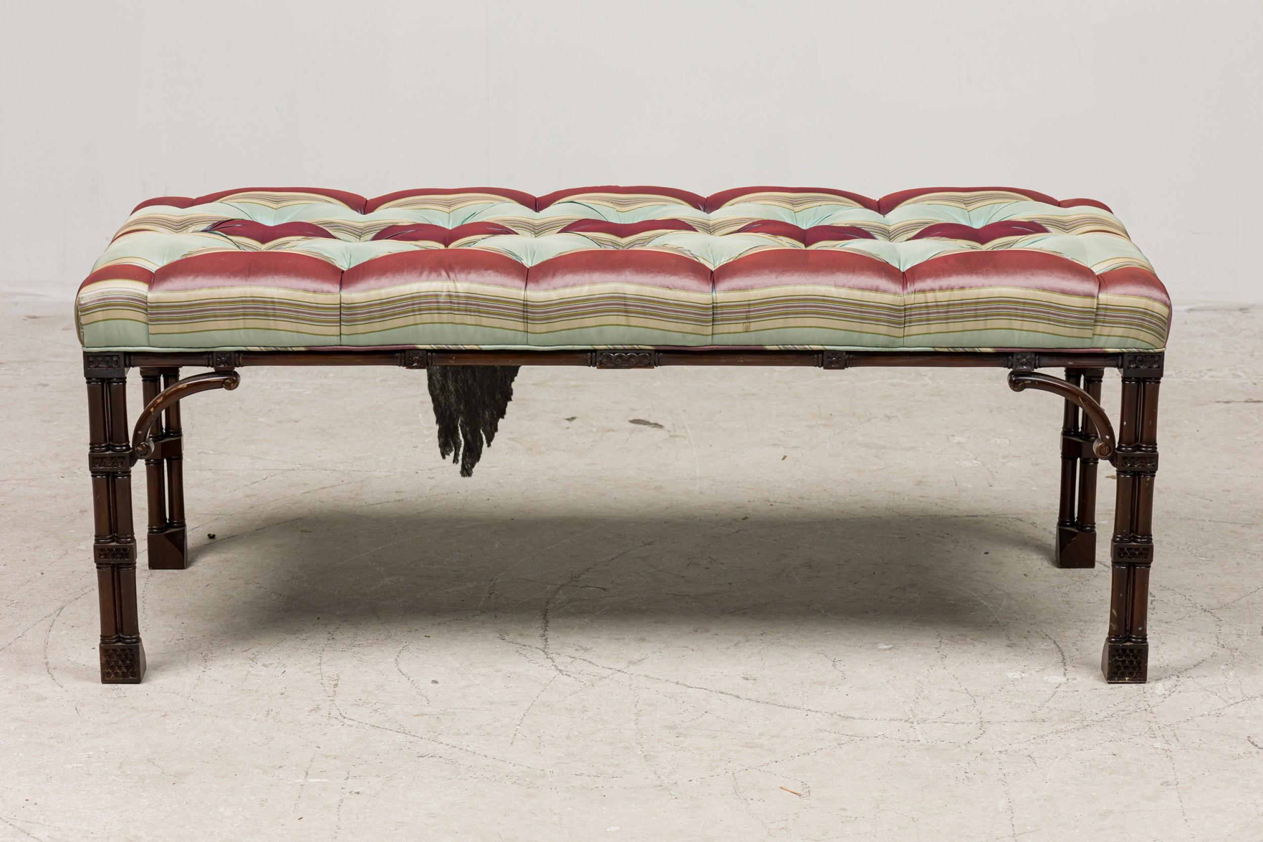 20th Century Chinese Style Striped and Faux Bamboo Chippendale Bench For Sale