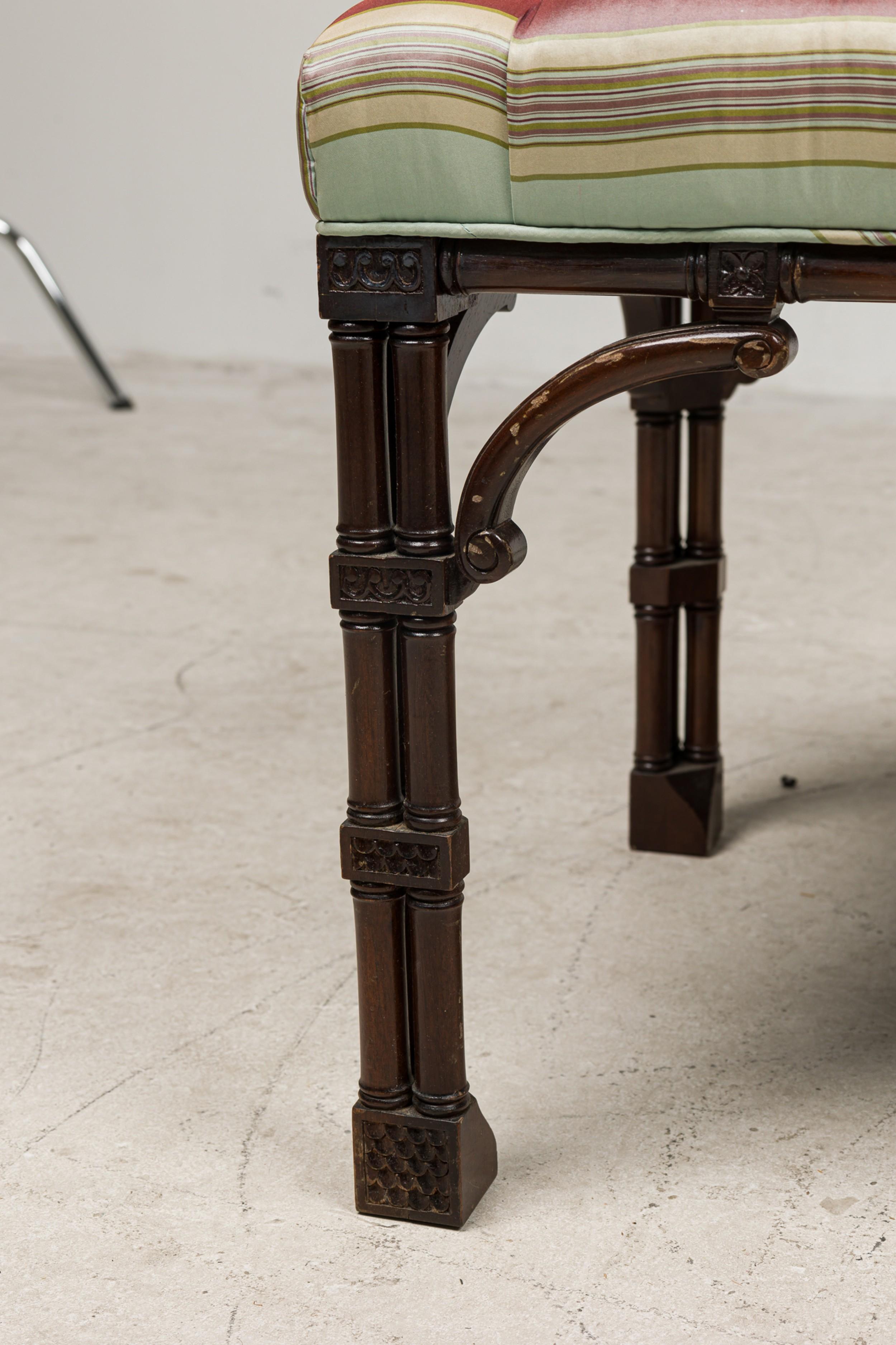 Chinese Style Striped and Faux Bamboo Chippendale Bench For Sale 3