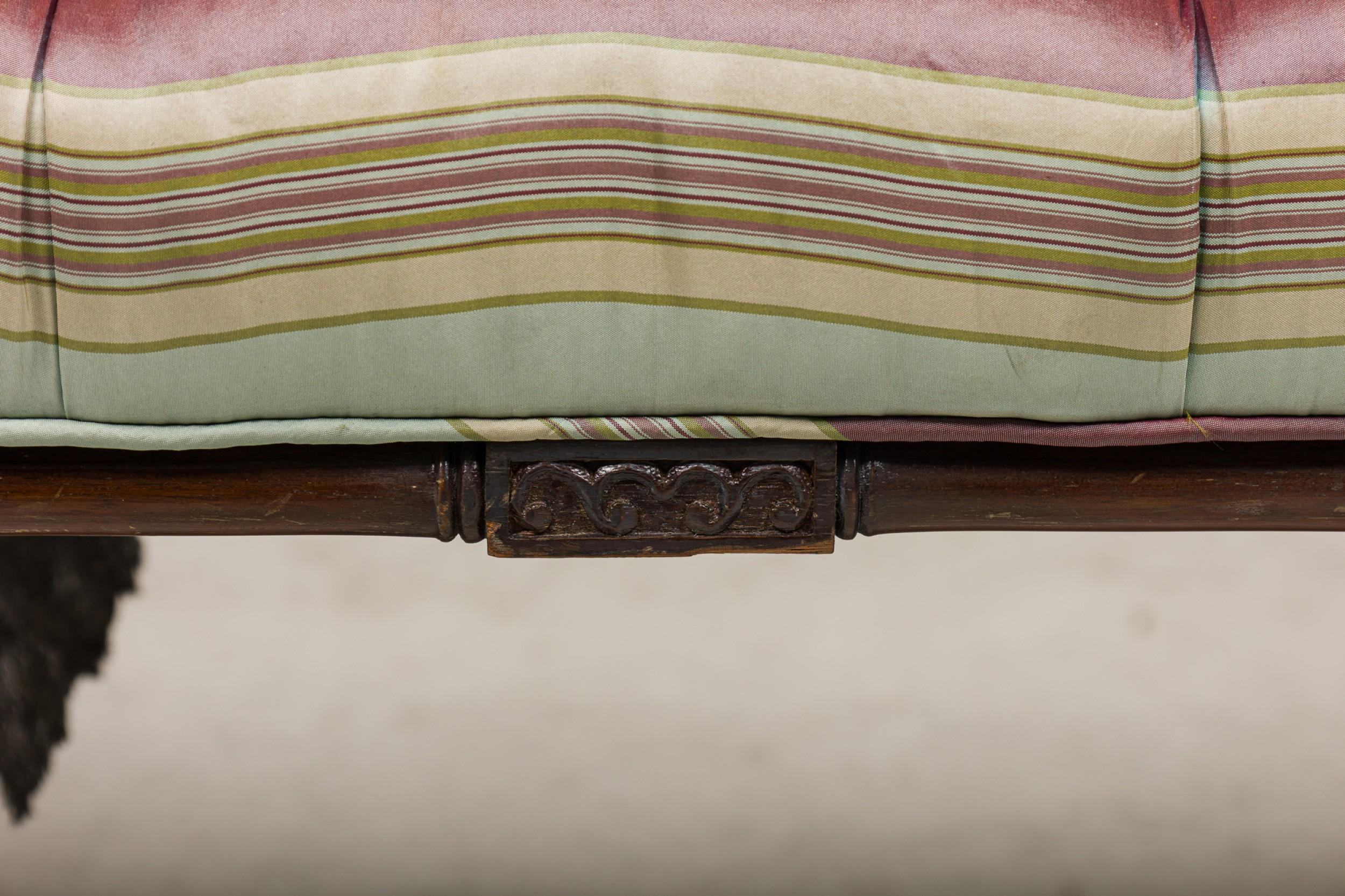 Chinese Style Striped and Faux Bamboo Chippendale Bench For Sale 4