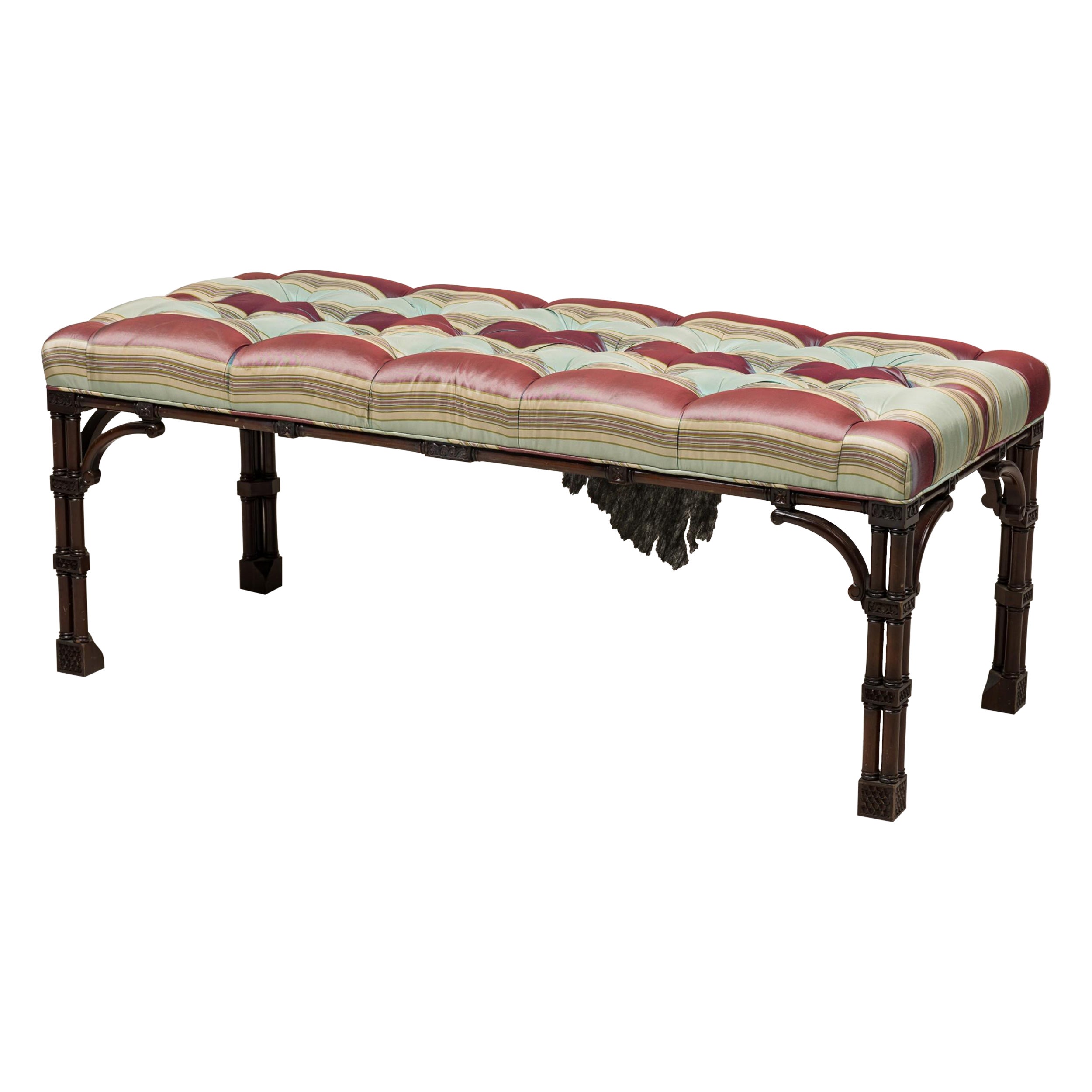 Chinese Style Striped and Faux Bamboo Chippendale Bench For Sale