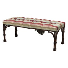 Chinese Style Striped and Faux Bamboo Chippendale Bench