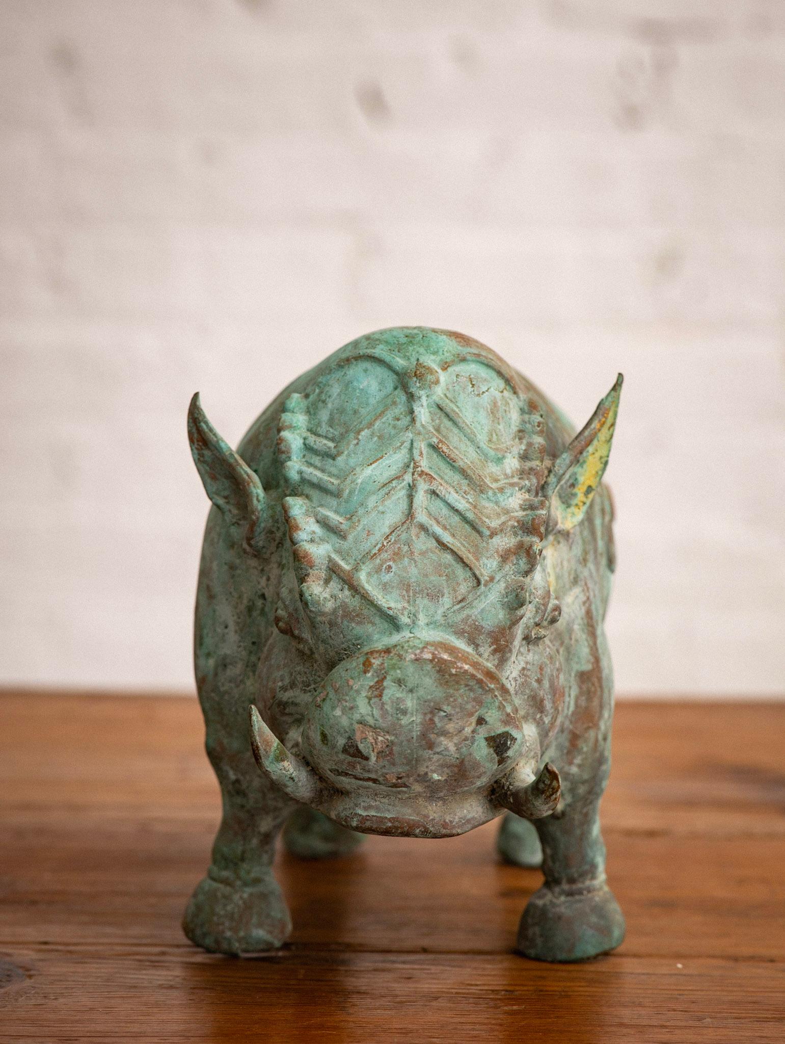 Chinese Export Chinese Style Verdigris Copper Boar Objet D’Art For Sale