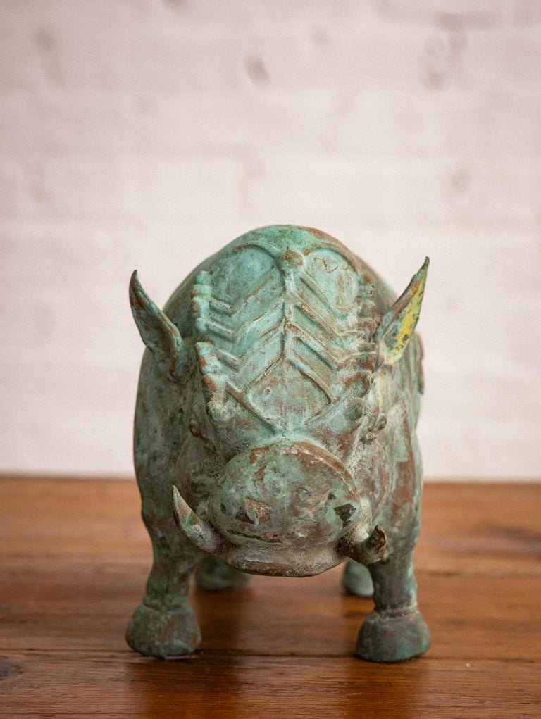 Chinese Style Verdigris Copper Boar Objet D’Art For Sale at 1stDibs