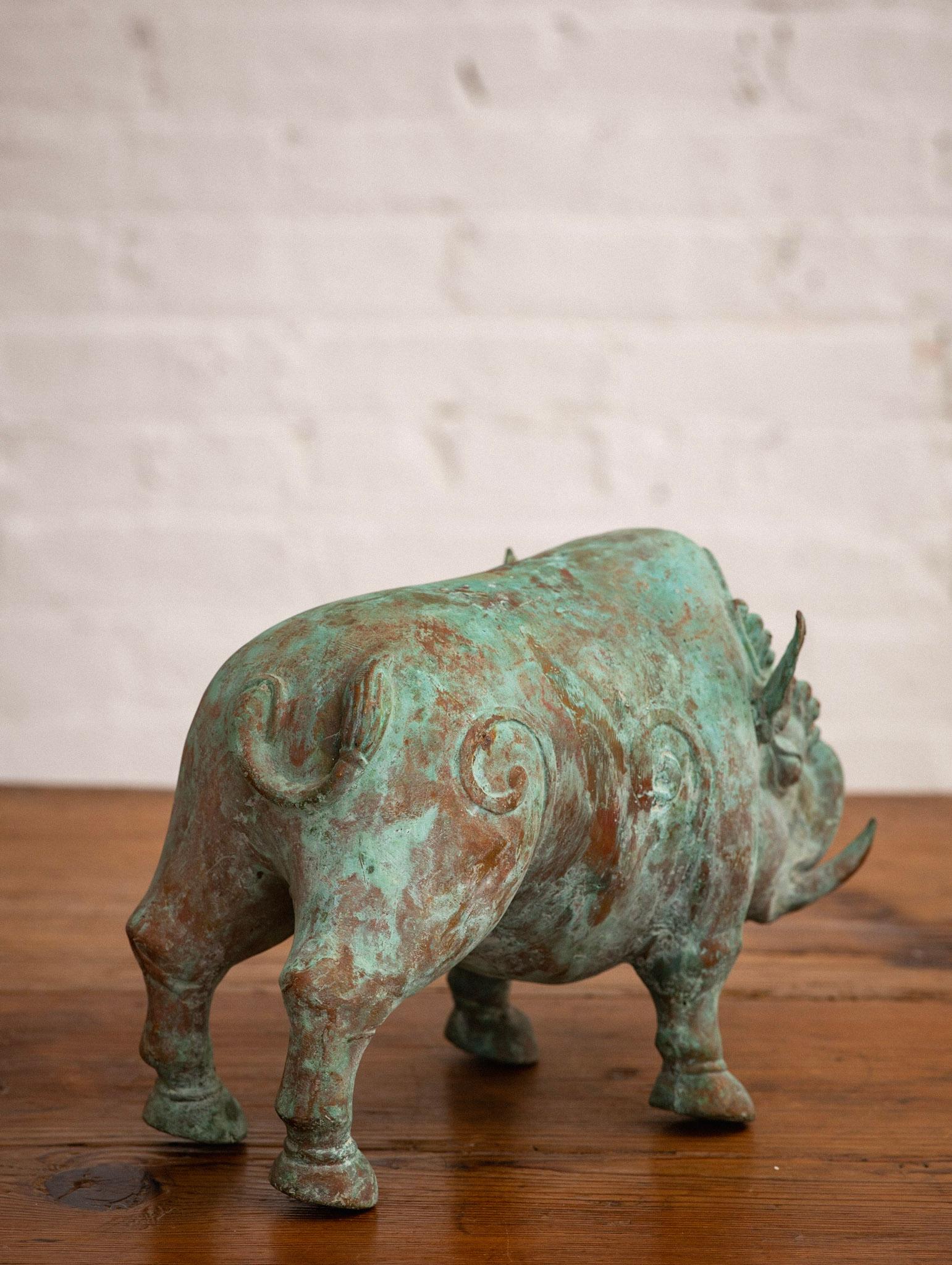 Chinese Style Verdigris Copper Boar Objet D’Art For Sale 2