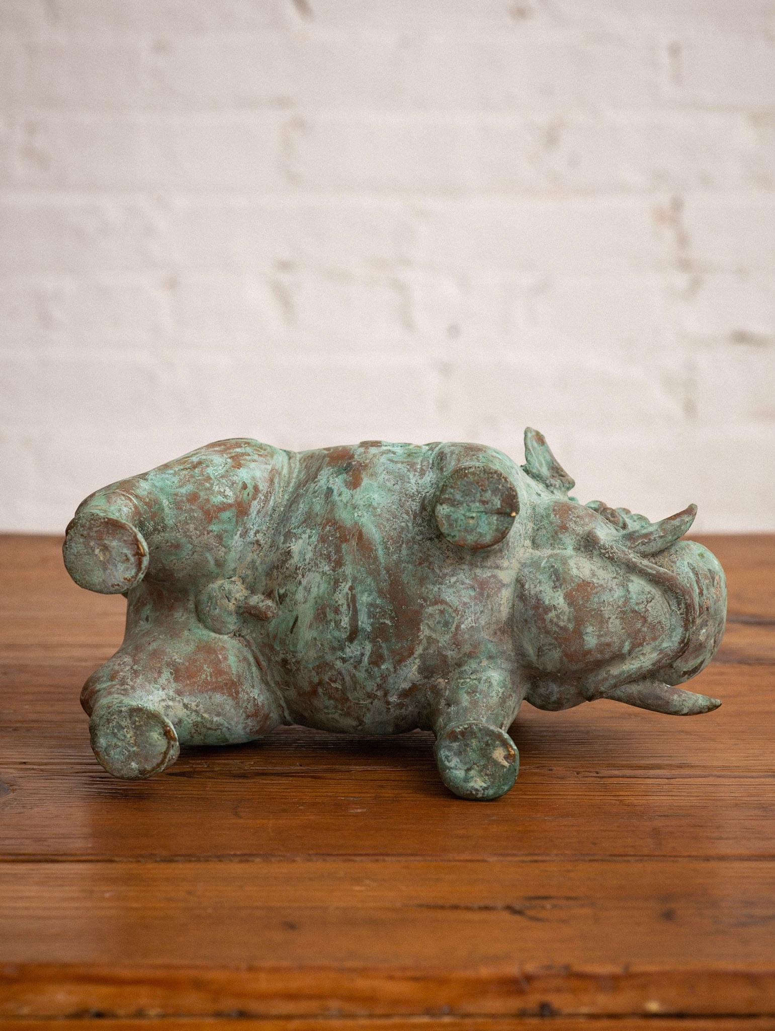 Chinese Style Verdigris Copper Boar Objet D’Art For Sale 3