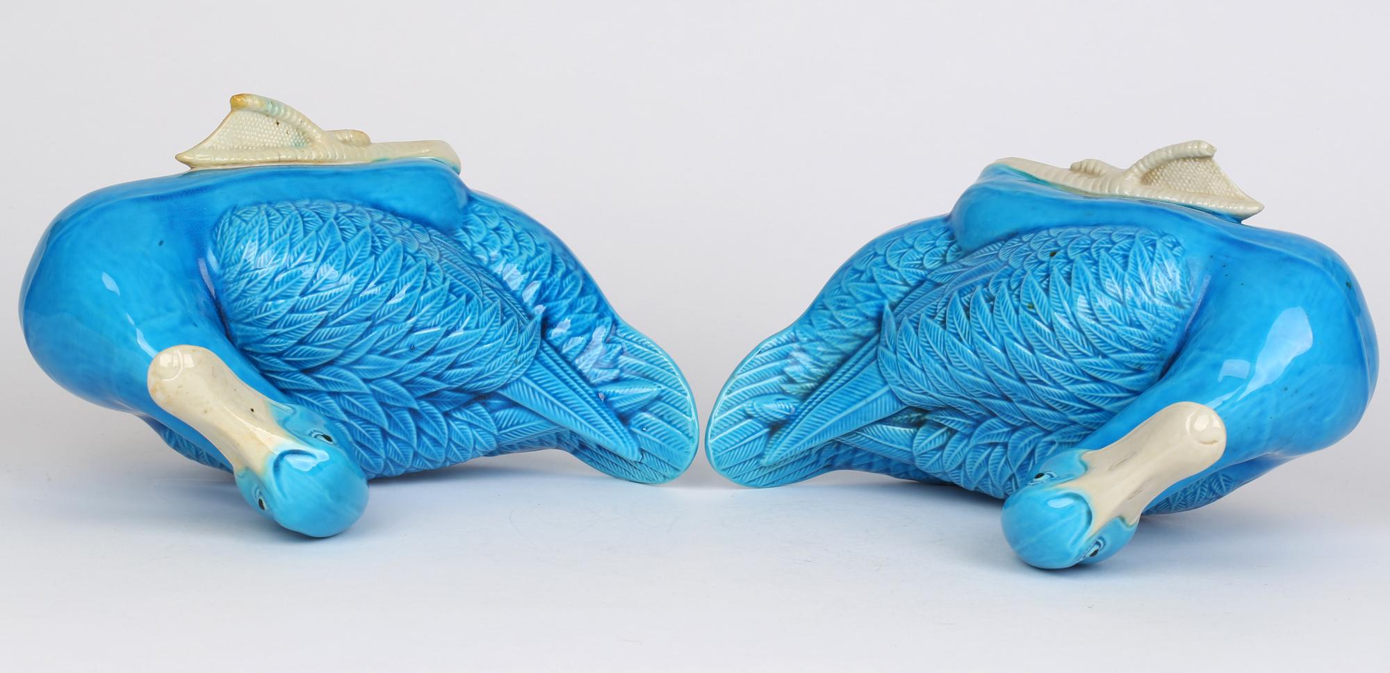 Chinese Stylish Pair Porcelain Turquoise Glazed Ducks 10