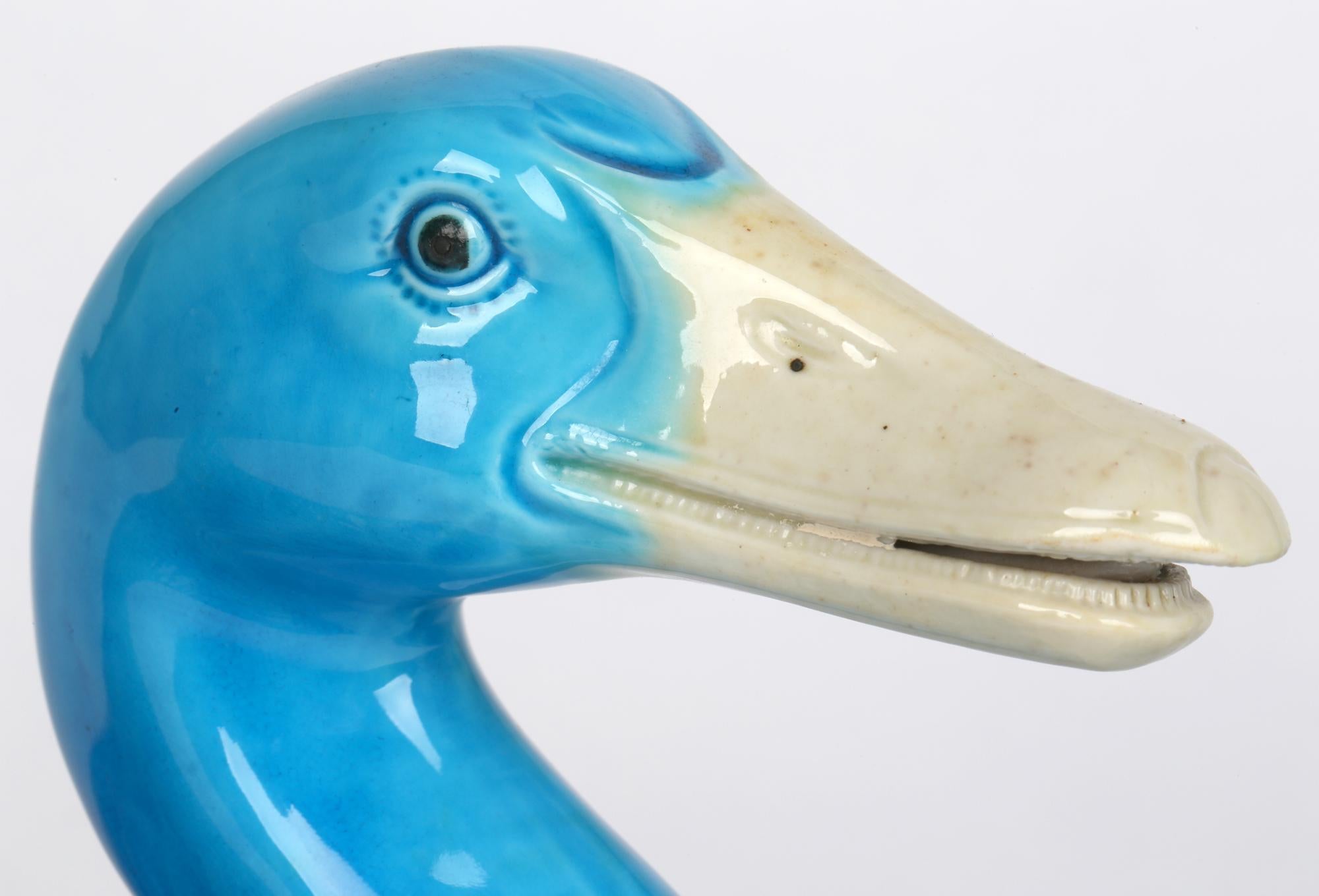 Chinese Stylish Pair Porcelain Turquoise Glazed Ducks 11