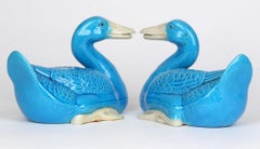 Chinese Stylish Pair Porcelain Turquoise Glazed Ducks