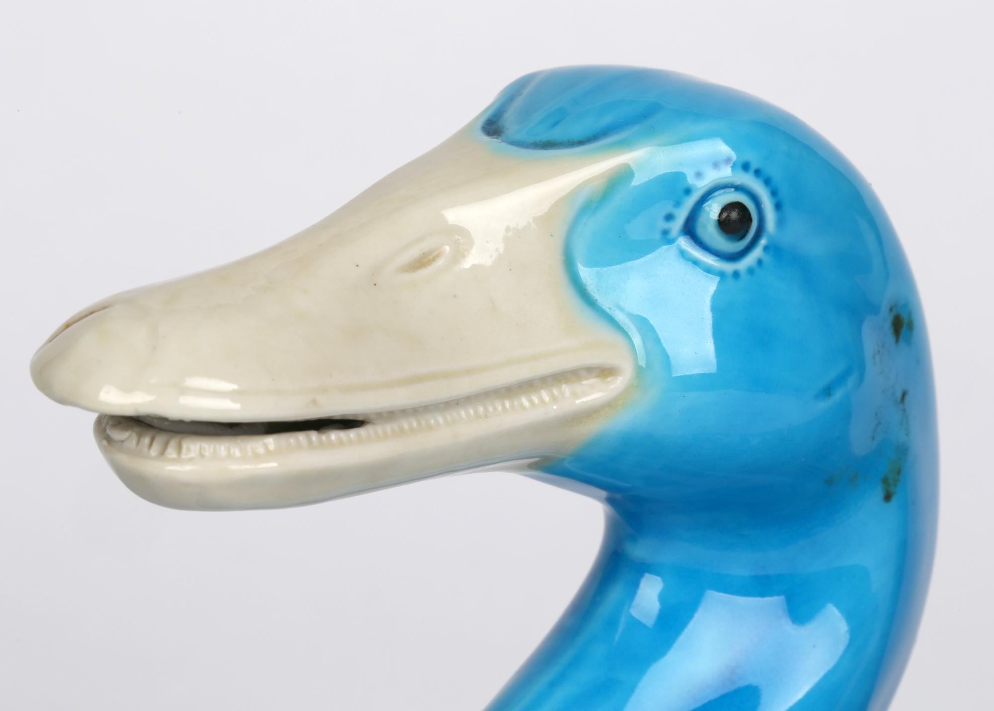 Chinese Stylish Pair Porcelain Turquoise Glazed Ducks 13