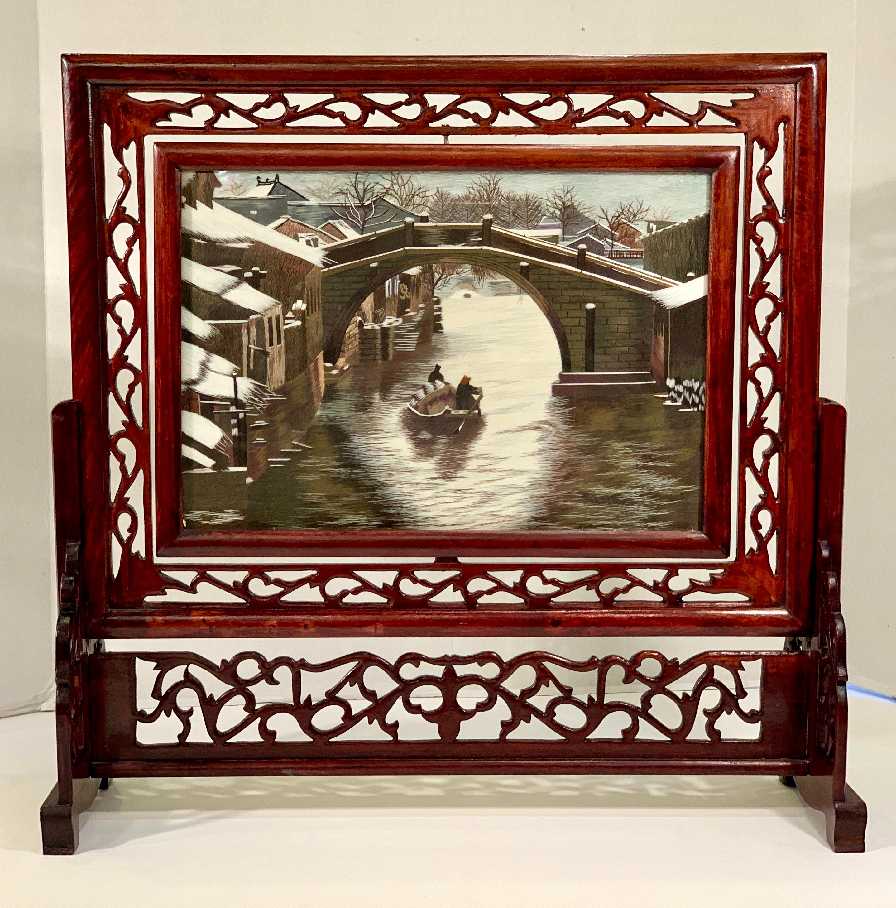 Details about   New Crane Chinese Hand Embroidery Art spin wood frame 2 sides double sided 