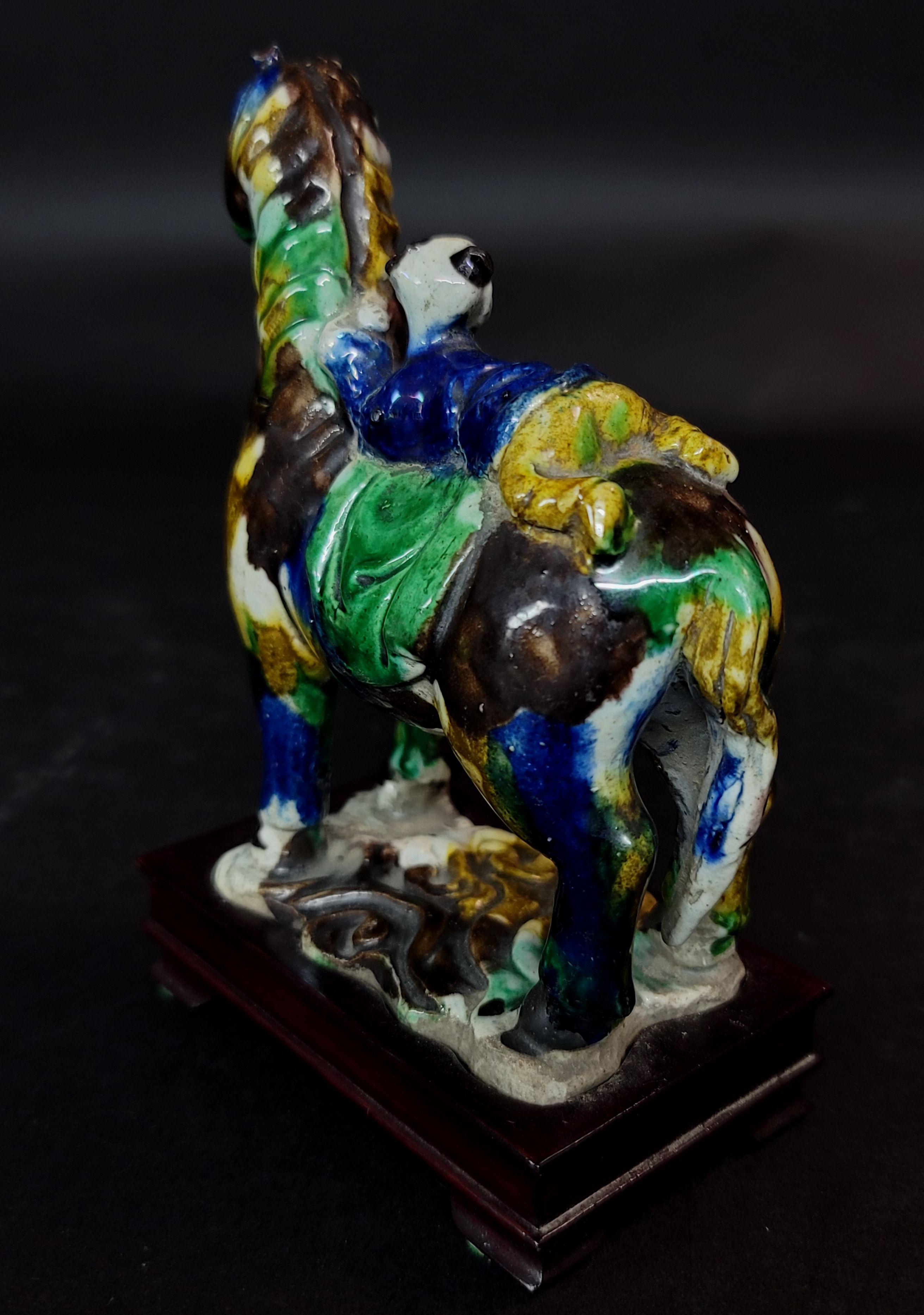 Chinese Su Sanci Glazed Horse Figure and Boy, Kangxi Period, 18th Century In Good Condition For Sale In Norton, MA