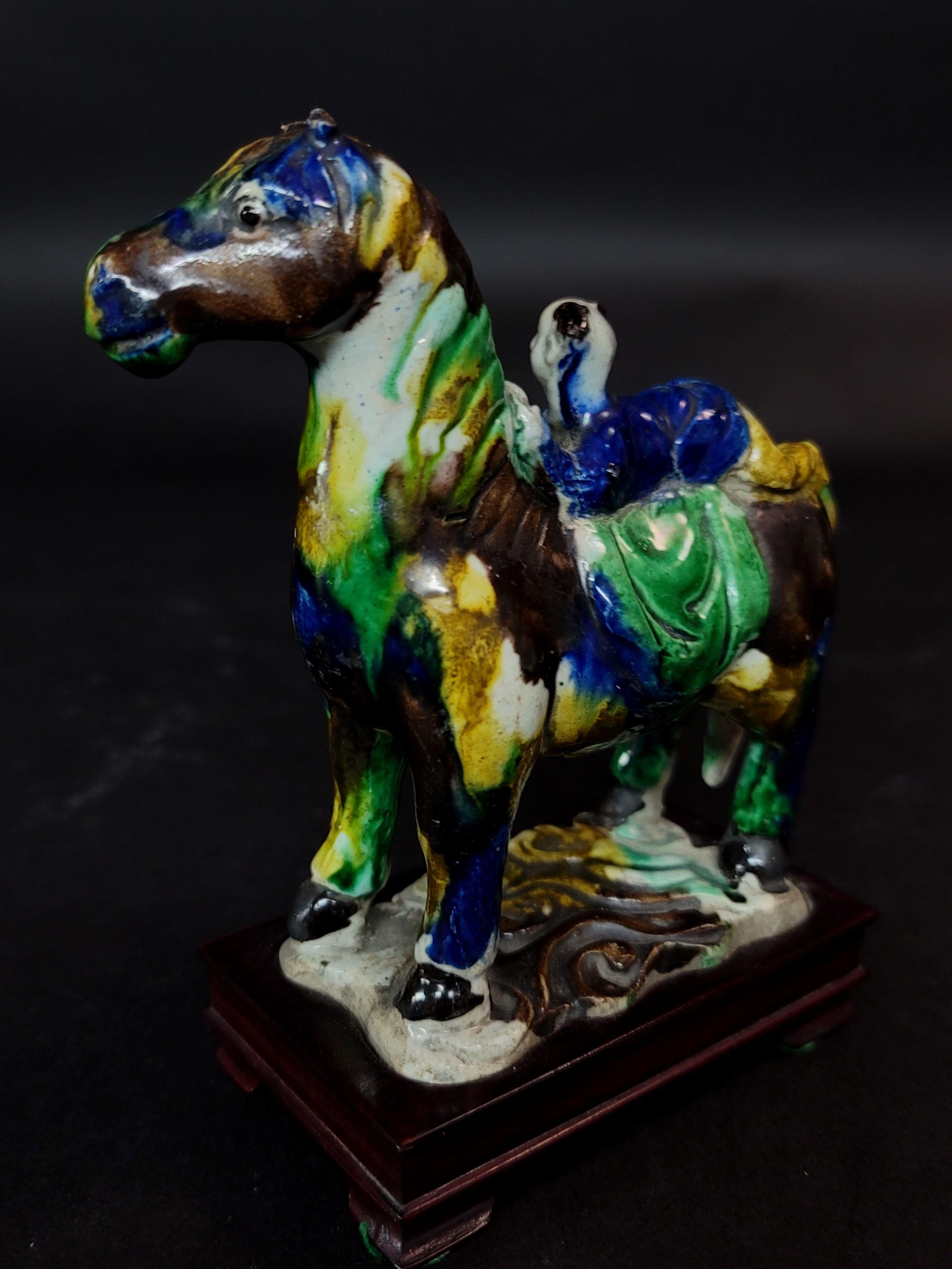 Porcelain Chinese Su Sanci Glazed Horse Figure and Boy, Kangxi Period, 18th Century For Sale