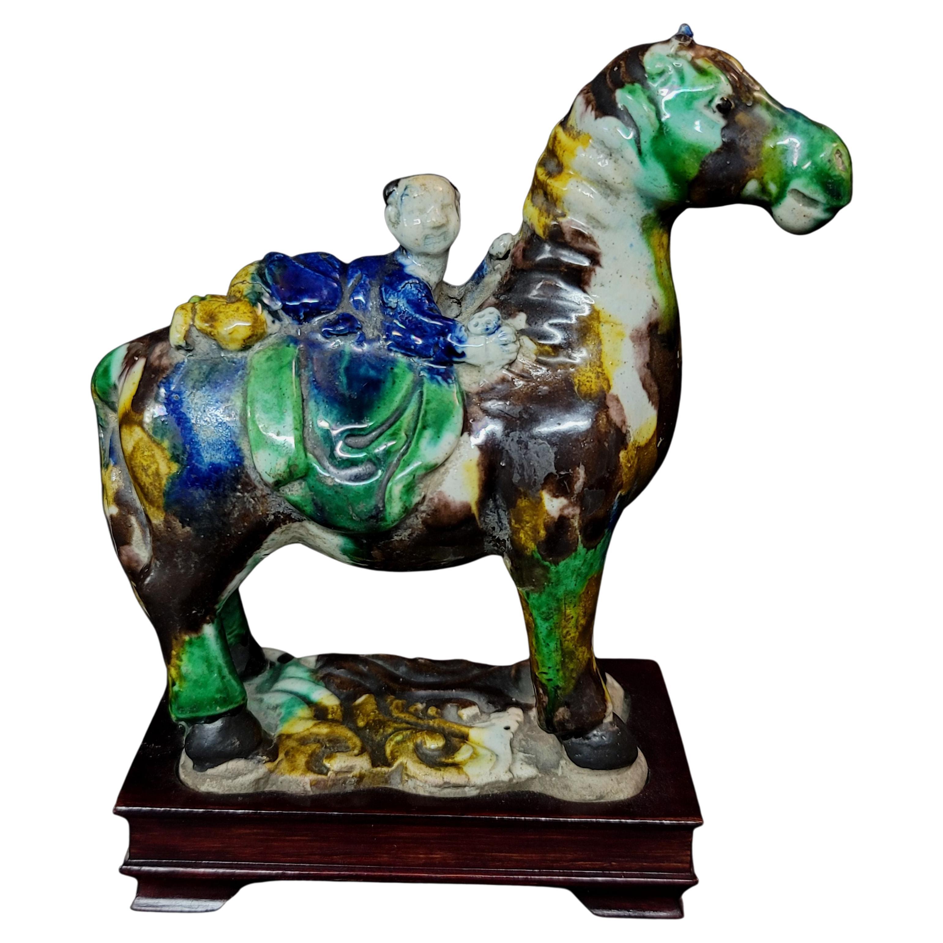 Chinese Su Sanci Glazed Horse Figure and Boy, Kangxi Period, 18th Century For Sale