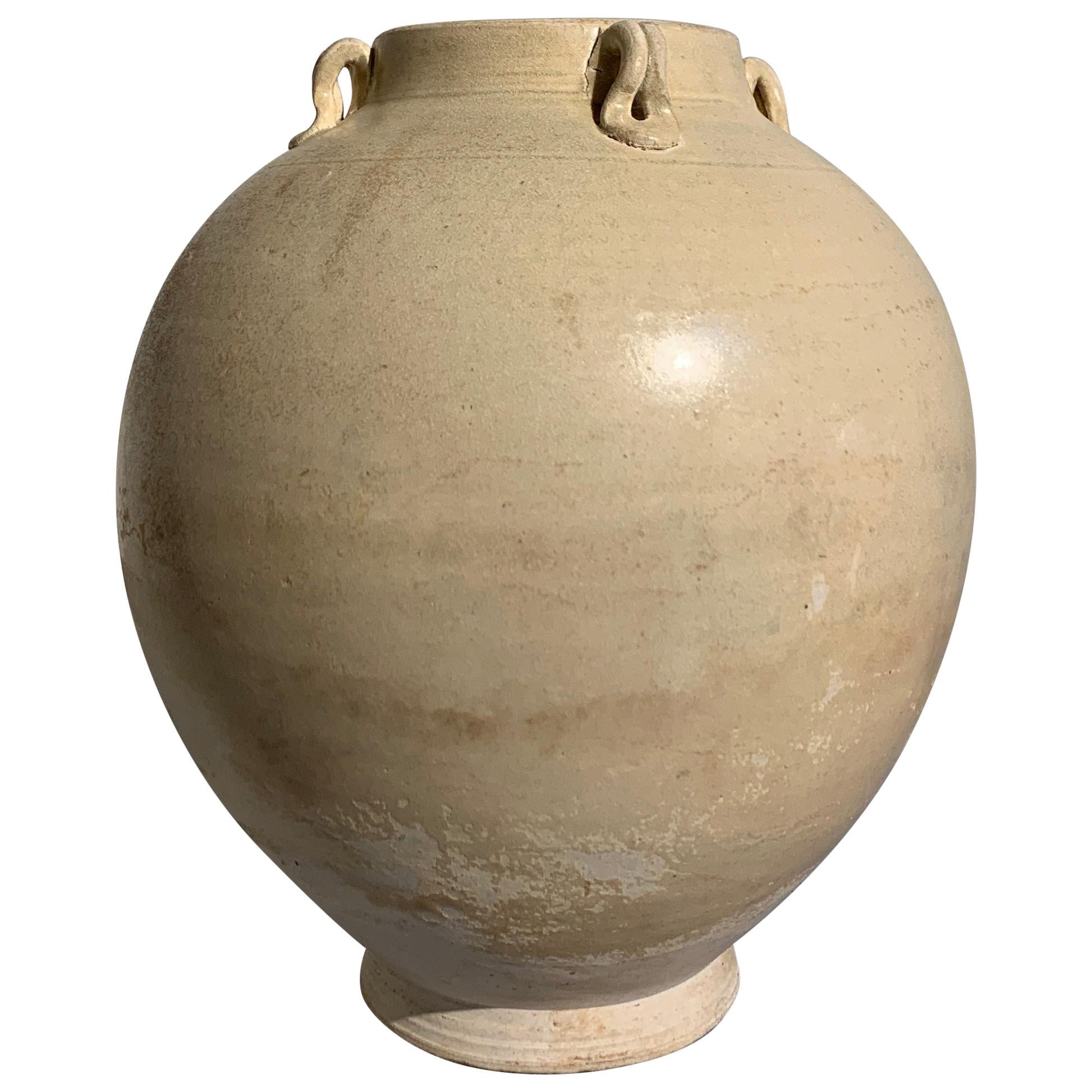 Chinese Sui Dynasty White Glazed Jar with Loop Handles, 6th-7th Century