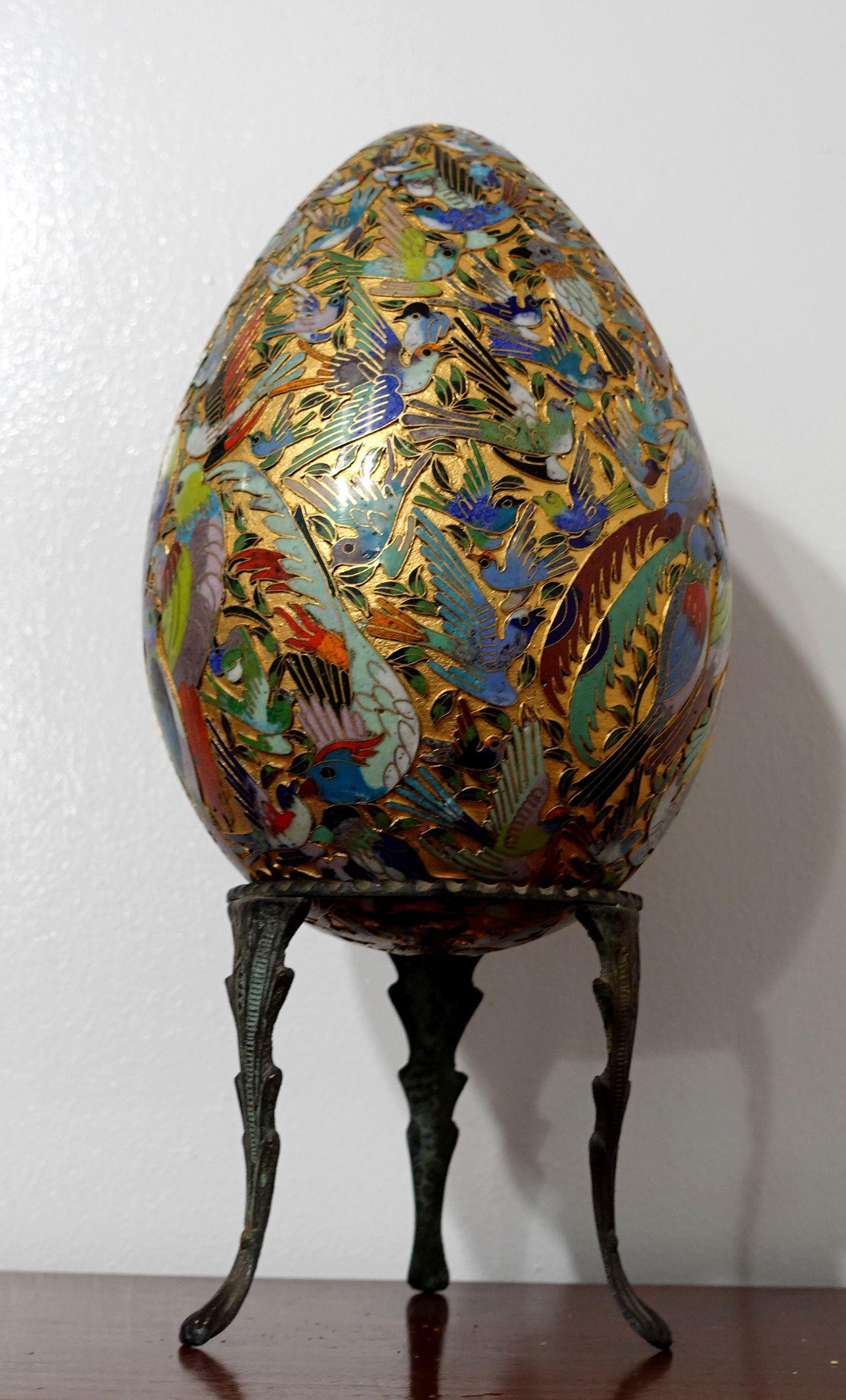 Hand-Crafted Chinese Supper Large Cloisonné Enamel Egg 