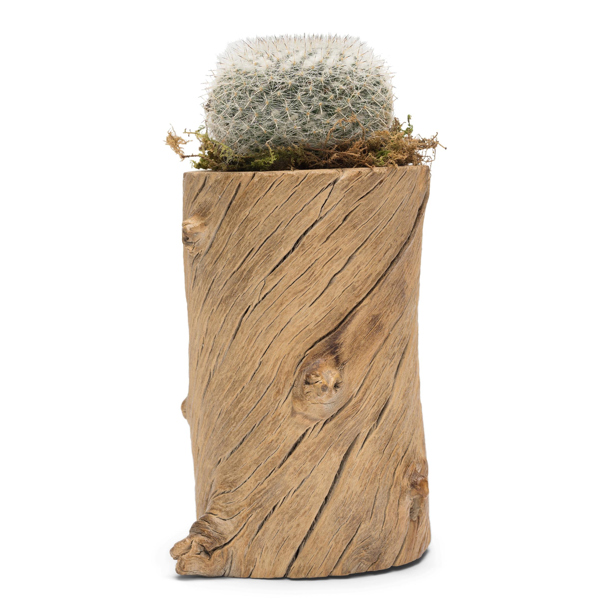 This petite wooden vessel is sculpted in the manner of a traditional Chinese brush pot, a container used to hold calligraphy brushes and tools in a scholars' studio. Placed alongside the Four Treasures of the scholar - paper, brush, ink, and