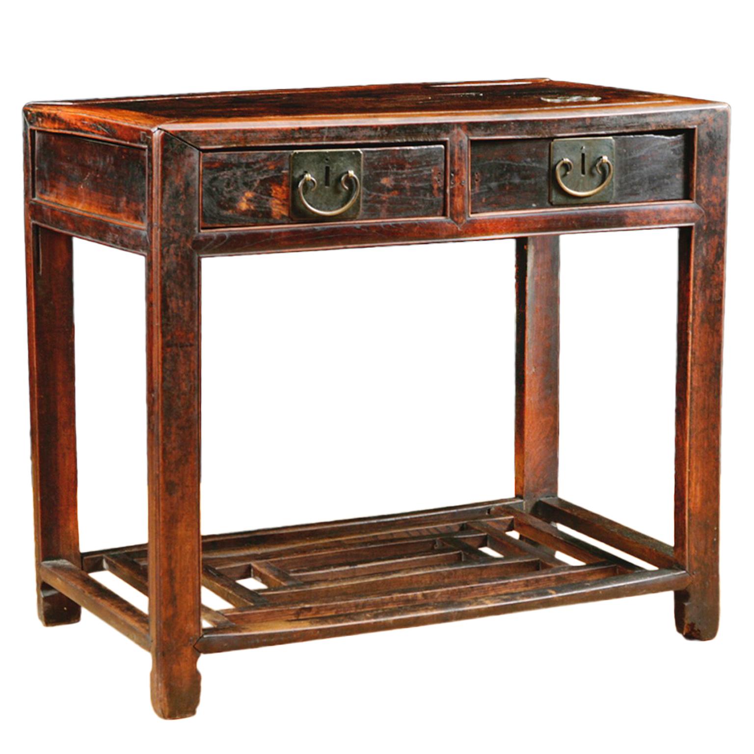 Chinese Table in Elm with Original Cinnabar Lacquer, circa 1790 Qing Dynasty