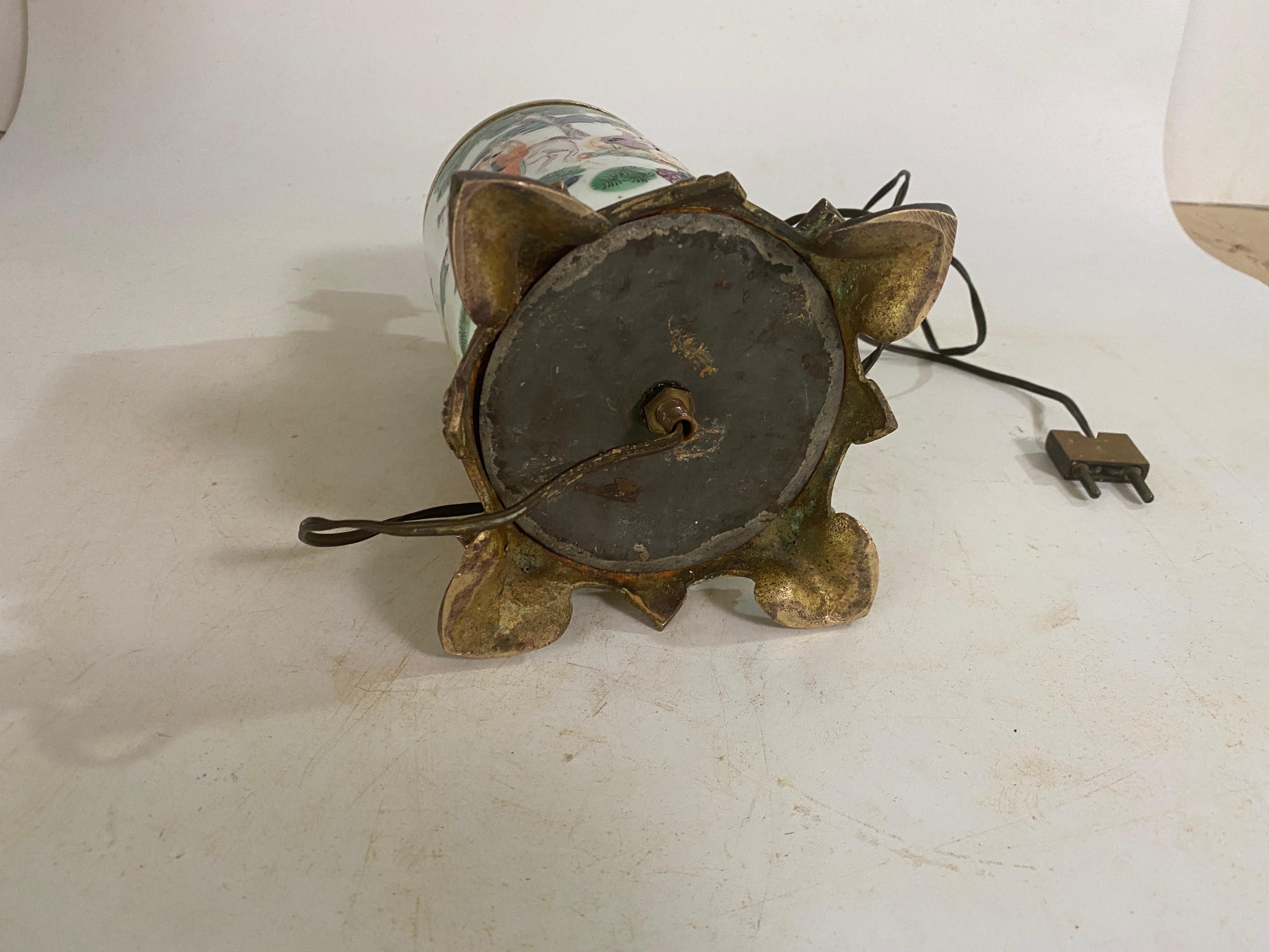 Bronze Chinese Table Lamp, 19th Century with Brass Mount, 19th Century Famille Rose For Sale