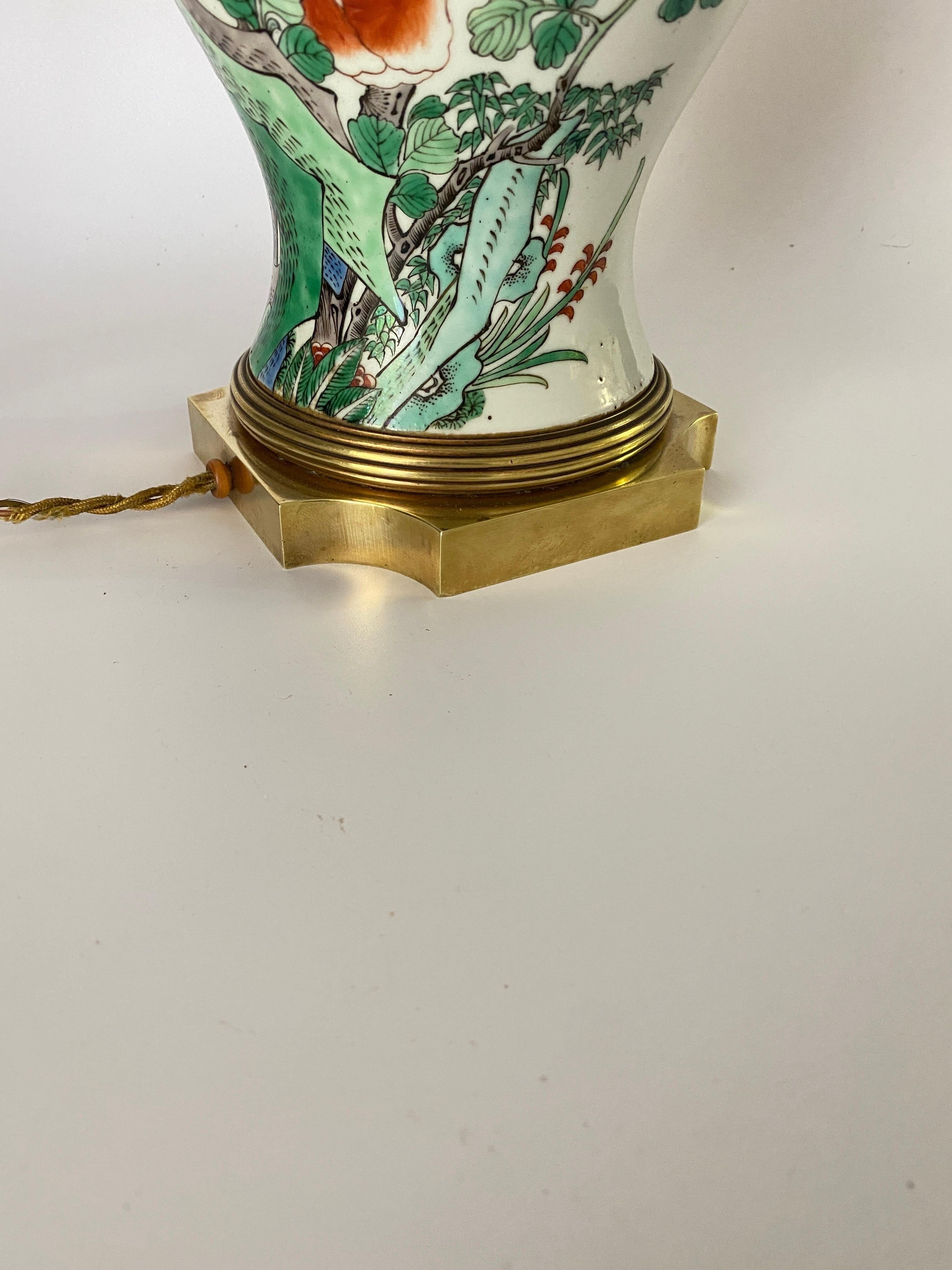 Chinese Table Lamp, 19th Century with Brass Mount, 19th Century Famille Rose For Sale 5