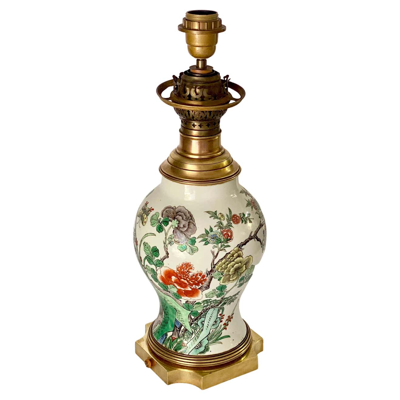 Chinese Table Lamp, 19th Century with Brass Mount, 19th Century Famille ...