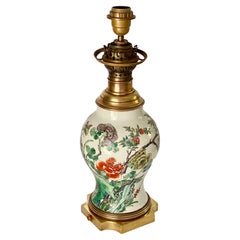Antique Chinese Table Lamp, 19th Century with Brass Mount, 19th Century Famille Rose