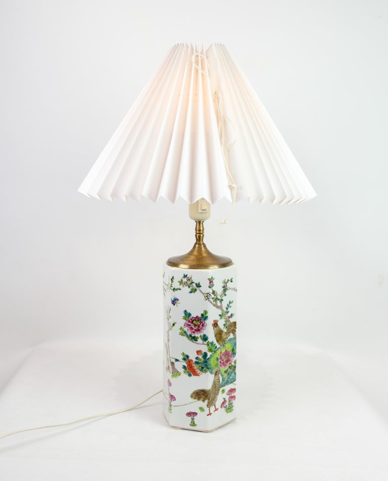 Chinese Table Lamps, Porcelain, White Shade, 1920 For Sale at 1stDibs