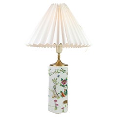 Chinese Table Lamp Made In Porcelain With White Shade From 1920s
