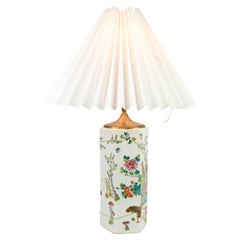 Used Chinese Table Lamp Made In Porcelain With White Shade From 1920s