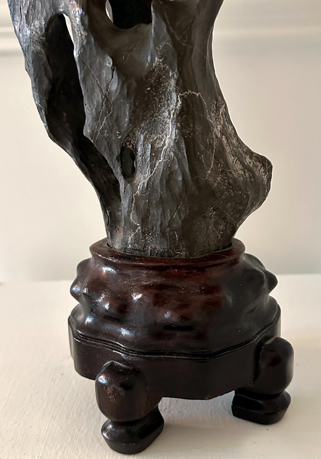 Chinese Taihu Scholar Stone on Display Stand For Sale 10