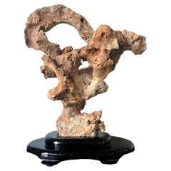 Chinese Taihu Scholar Stone Sculpture on Wood Stand